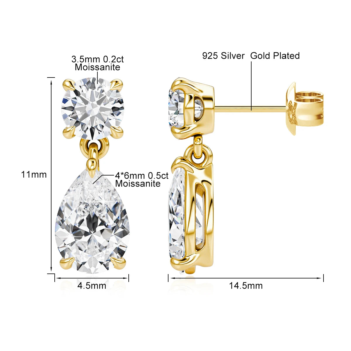 Pendientes de diamantes moissanita corte gota