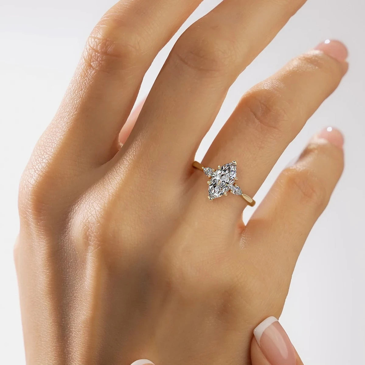 Anillo de compromiso de diamante Marquesa de oro de 14K y 18K para mujer, sortija de diamante cultivado en laboratorio, joyería fina con certificado IGI