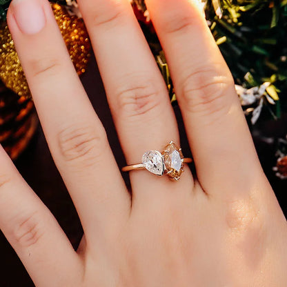 Anillos provenzales de moissanita Toi Et Moi de 10K/14K/18K para mujer, corte Marquesa, 1,5 CT, champán, Luruxy, anillos de compromiso, certificado GRA