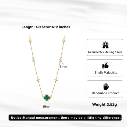 Gargantilla de plata S925 con diseño de trébol de cuatro hojas y hebra de conchas, estilo natural, regalo elegante para uso informal