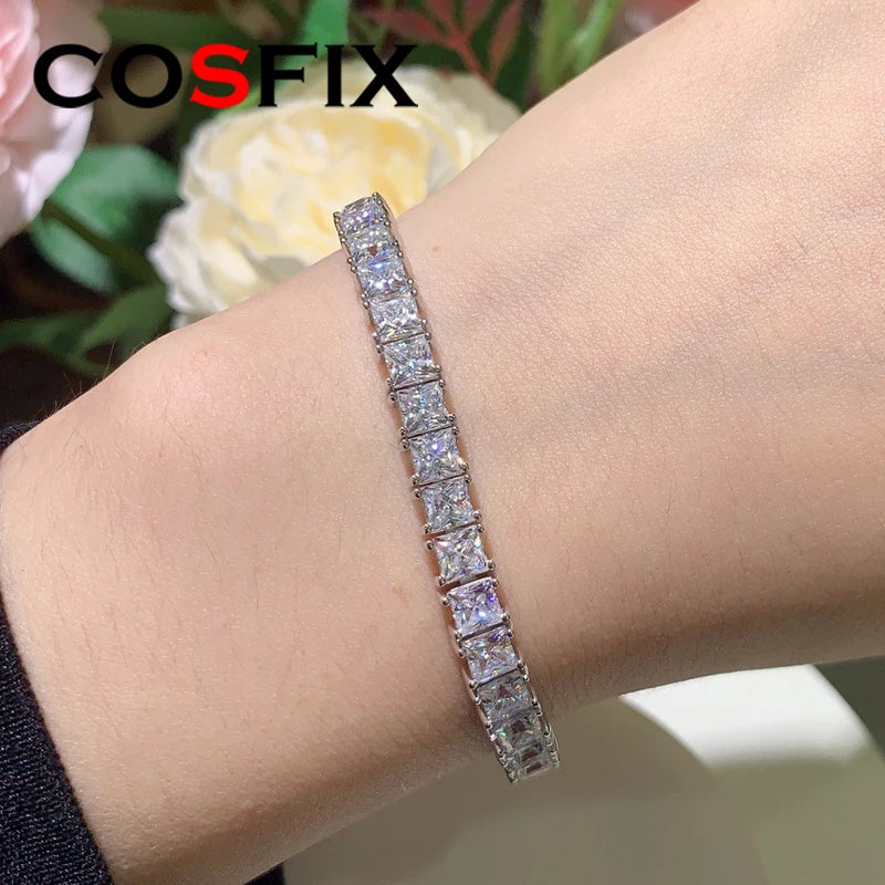 Pulsera de moissanita corte Princess 17cm