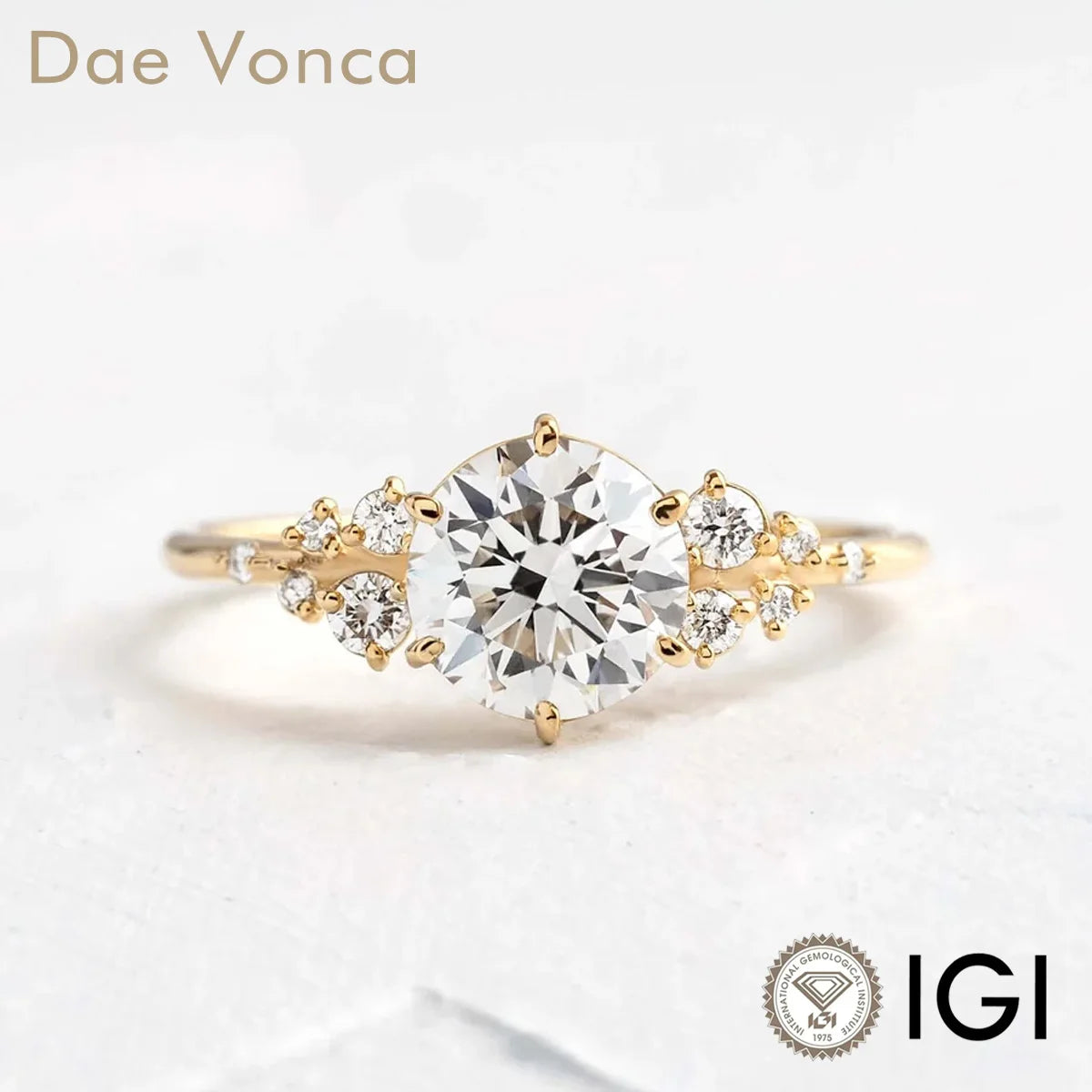 Anillo de boda clásico Dae Vonca 9K/14K/18K oro amarillo 0,5-3,0 quilates de corte redondo con diamante de laboratorio Snowdrift para mujer