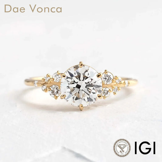 Anillo de boda clásico Dae Vonca 9K/14K/18K oro amarillo 0,5-3,0 quilates de corte redondo con diamante de laboratorio Snowdrift para mujer