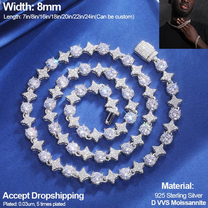 Cadena de tenis de moissanita redonda negra de 6,0mm