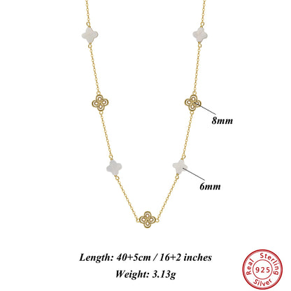 Gargantilla de plata S925 con diseño de trébol de cuatro hojas y hebra de conchas, estilo natural, regalo elegante para uso informal