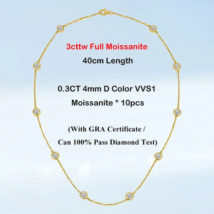 Cadena ajustable de plata de ley con moissanita 3mm