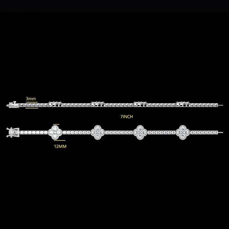 Pulsera de tenis de trébol de cuatro hojas de 12 mm y 3 mm