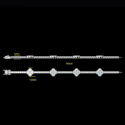Pulsera de tenis de trébol de cuatro hojas de 12 mm y 3 mm