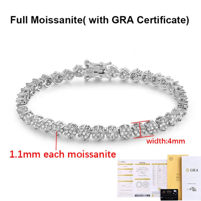 Pulseras de tenis con flor de moissanita completa