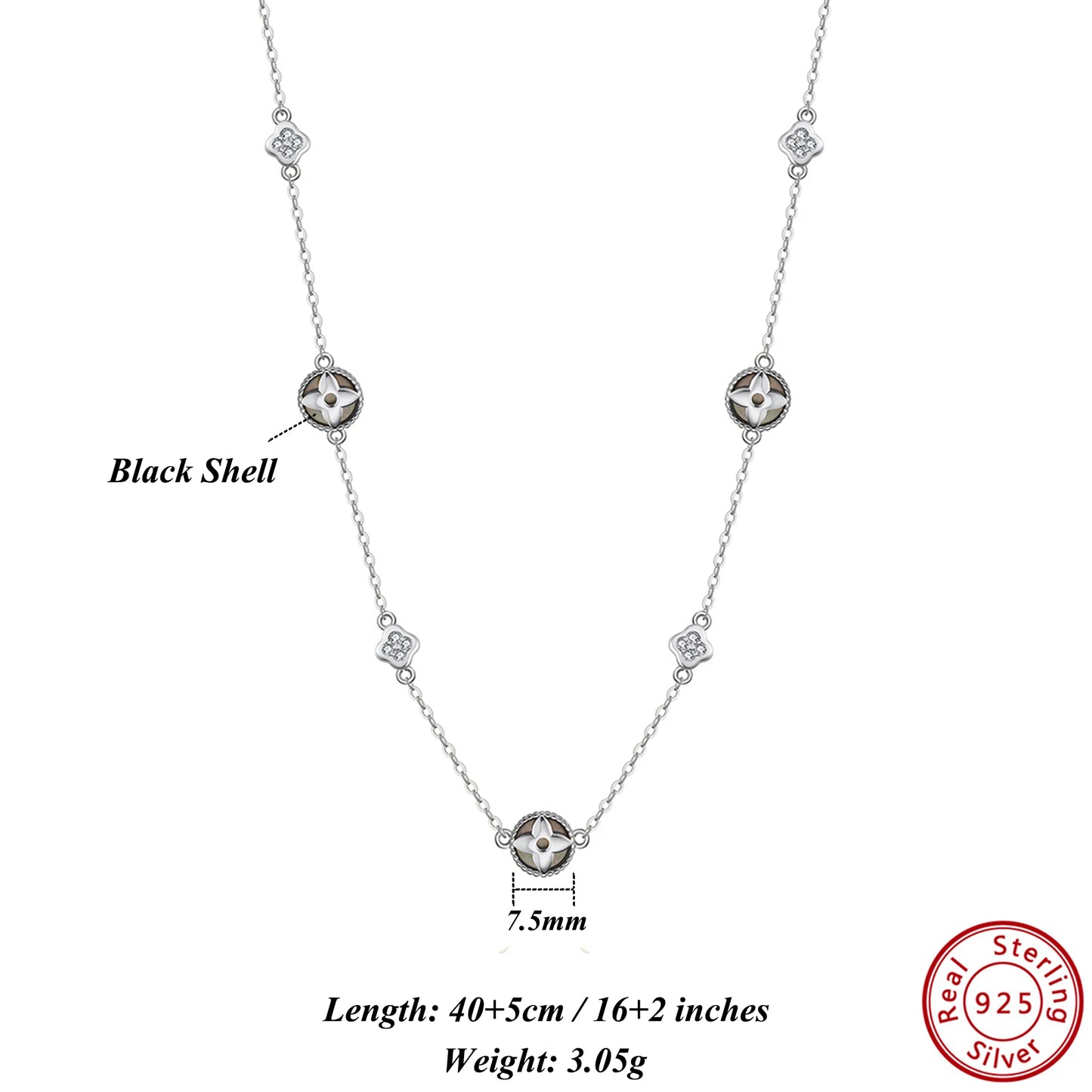 Gargantilla de plata S925 con diseño de trébol de cuatro hojas y hebra de conchas, estilo natural, regalo elegante para uso informal