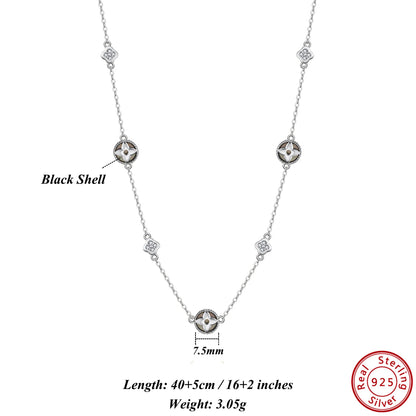 Gargantilla de plata S925 con diseño de trébol de cuatro hojas y hebra de conchas, estilo natural, regalo elegante para uso informal