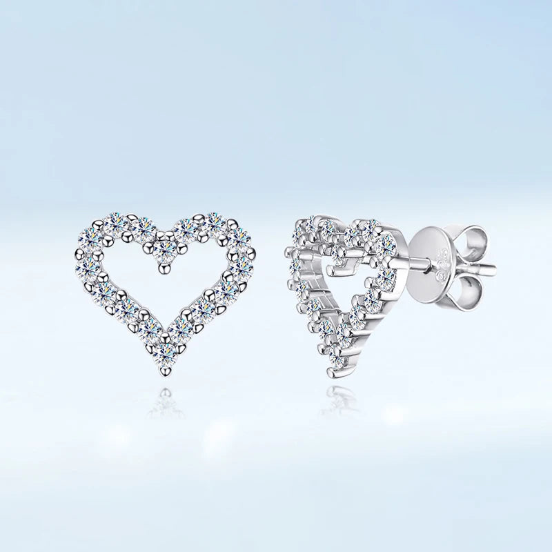 Aretes de corazón, plata con moissanita