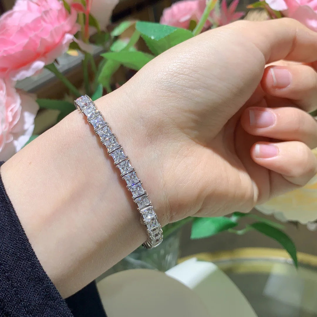 Pulsera de moissanita corte Princess 17cm