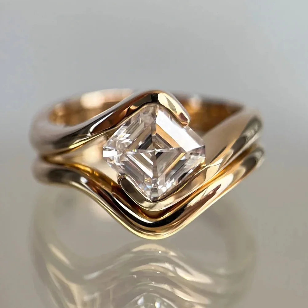 Conjunto de anillos de compromiso, moissanita con corte Asscher de 6x6mm