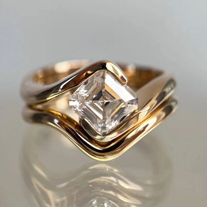Conjunto de anillos de compromiso, moissanita con corte Asscher de 6x6mm