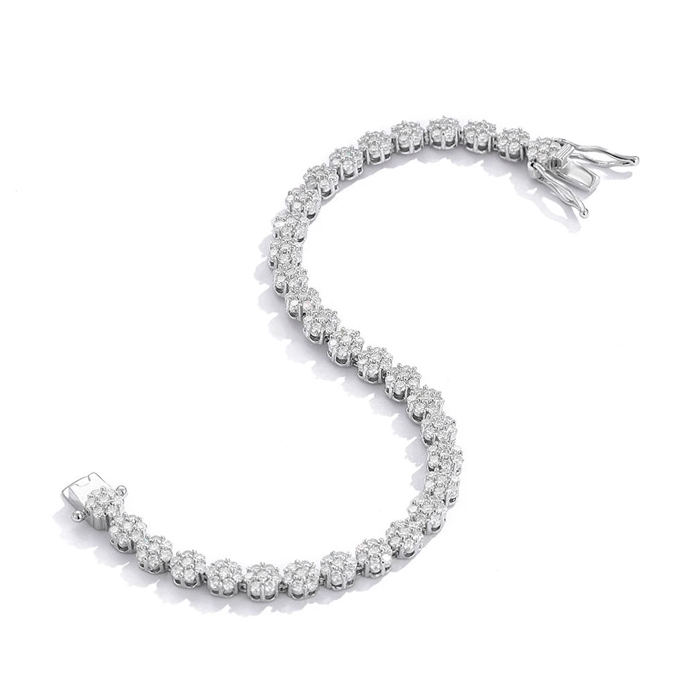 Pulseras de tenis con flor de moissanita completa