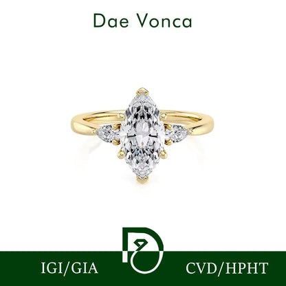 Anillo de compromiso de diamante Marquesa de oro de 14K y 18K para mujer, sortija de diamante cultivado en laboratorio, joyería fina con certificado IGI