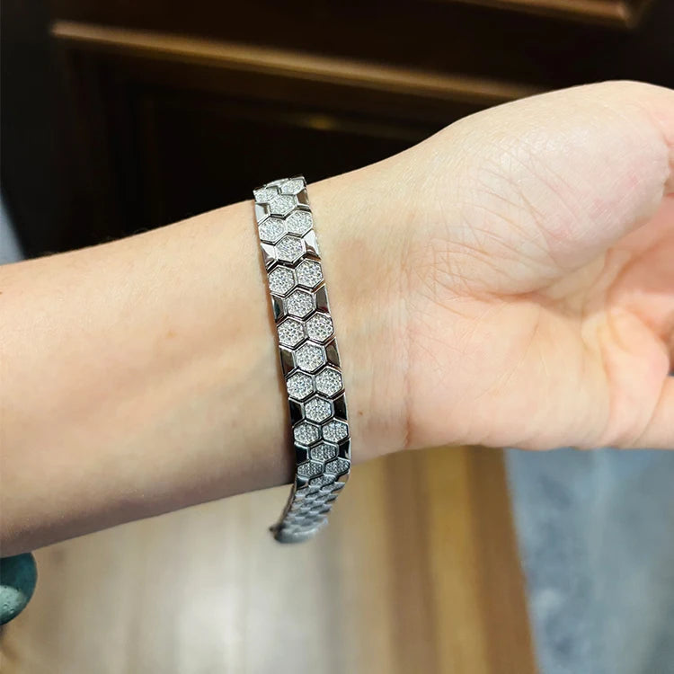 Pulsera de moissanita diseño de panal