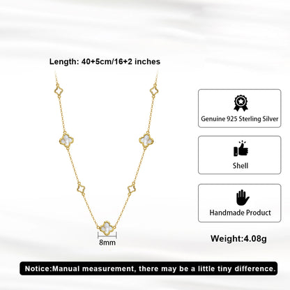 Gargantilla de plata S925 con diseño de trébol de cuatro hojas y hebra de conchas, estilo natural, regalo elegante para uso informal