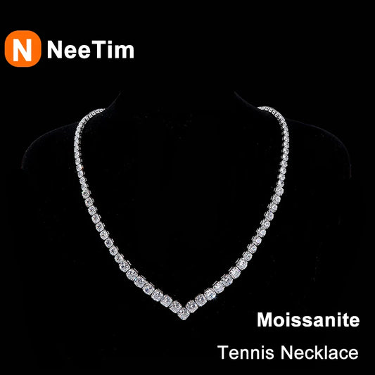 Collar tenis de moissanita diseño en V
