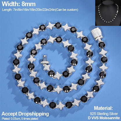 Cadena de tenis de moissanita redonda negra de 6,0mm
