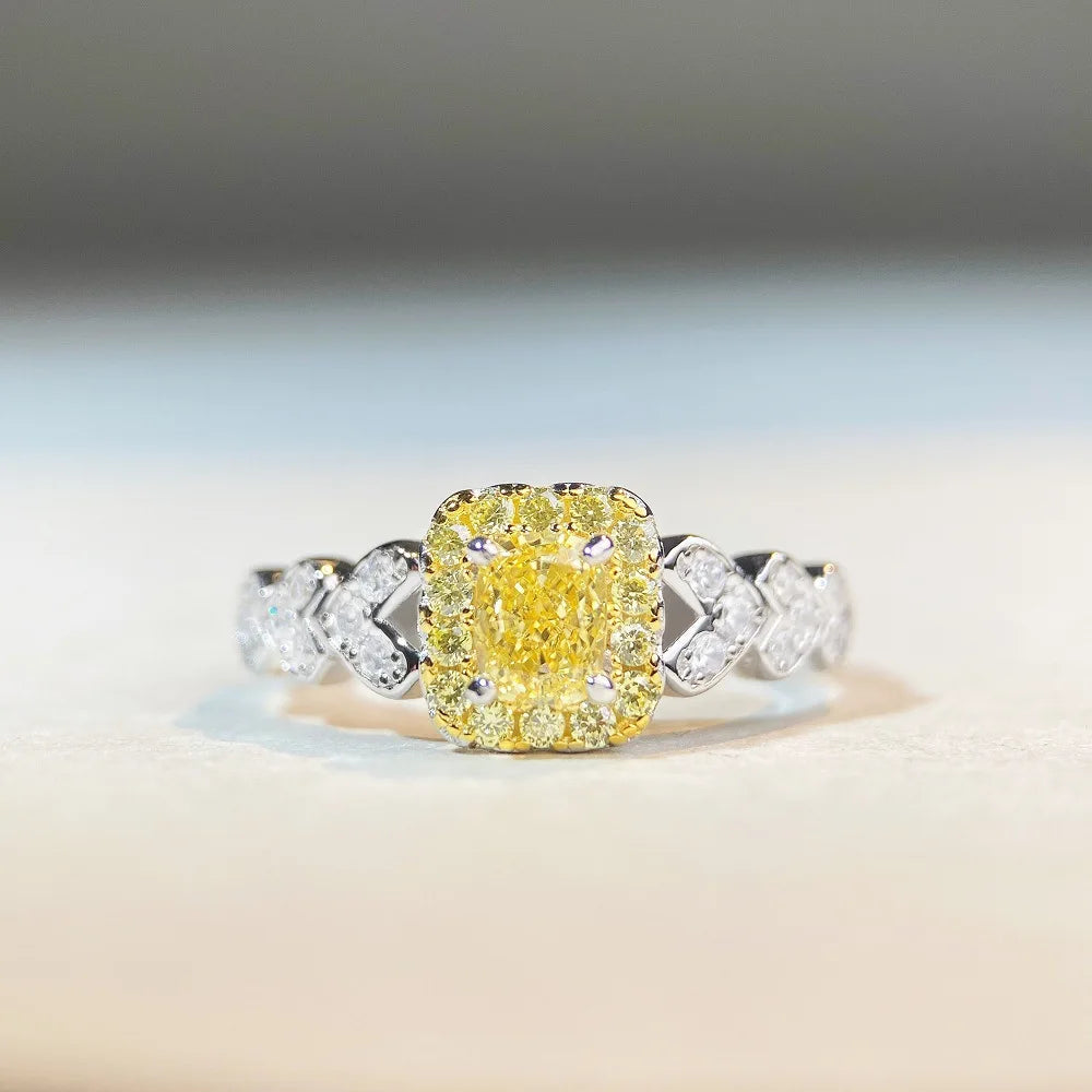 Anillo de diamante moissanita de cuatro garras de platino sólido de lujo PT950