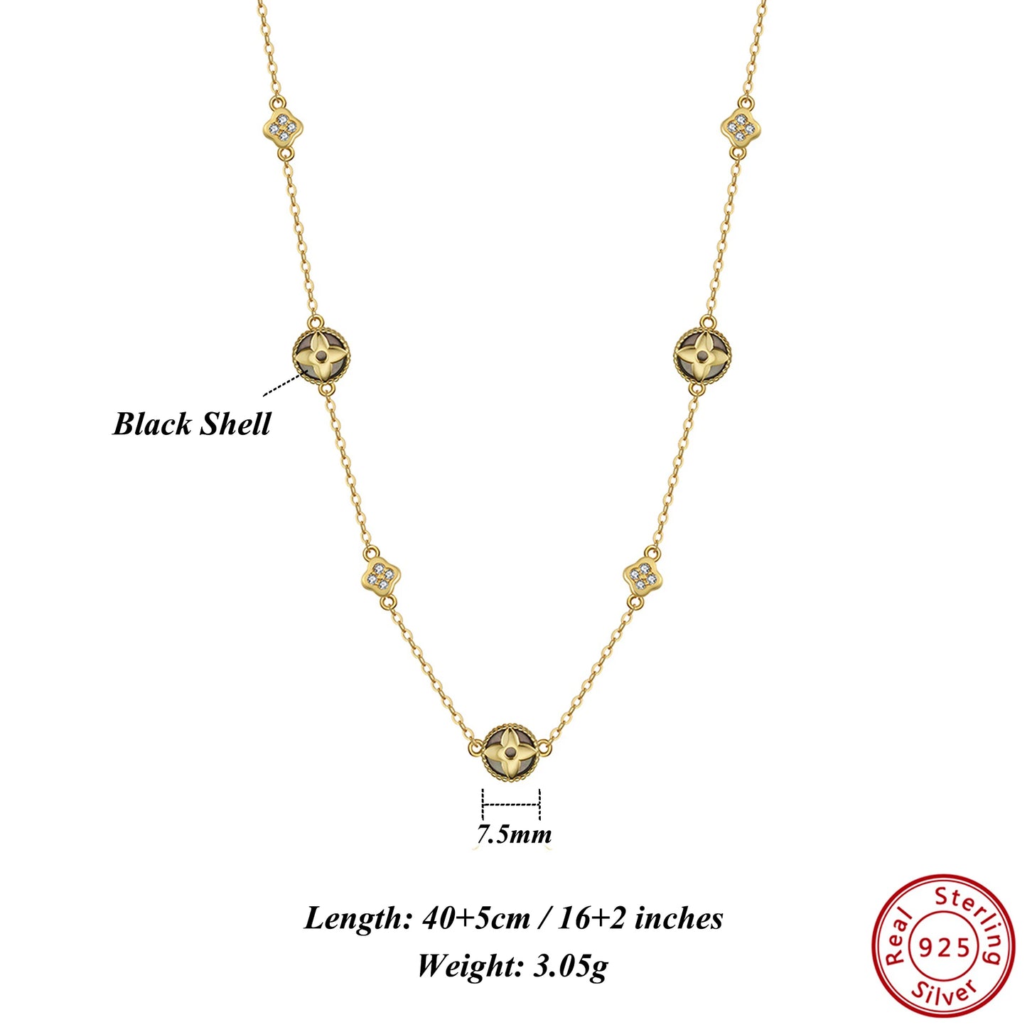 Gargantilla de plata S925 con diseño de trébol de cuatro hojas y hebra de conchas, estilo natural, regalo elegante para uso informal