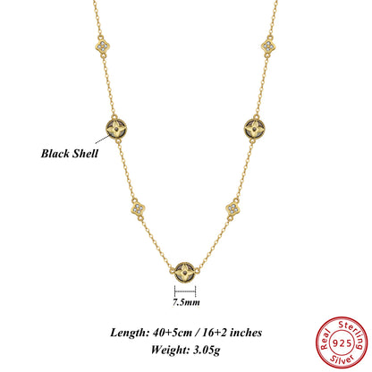 Gargantilla de plata S925 con diseño de trébol de cuatro hojas y hebra de conchas, estilo natural, regalo elegante para uso informal