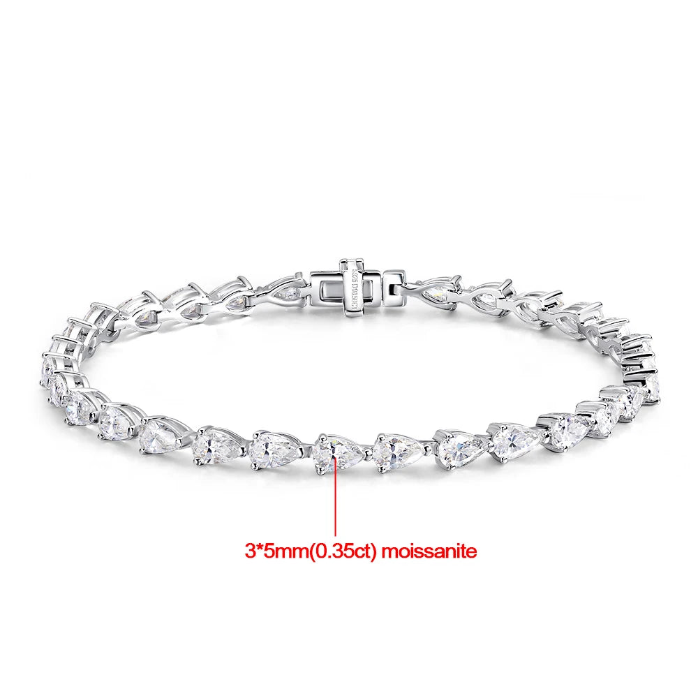 Pulsera de tenis de diamantes de moissanita con corte de pera de 3*5 mm