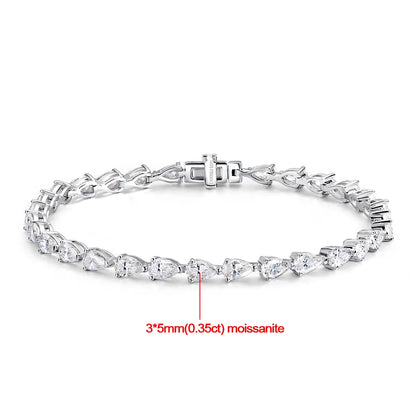 Pulsera de tenis de diamantes de moissanita con corte de pera de 3*5 mm