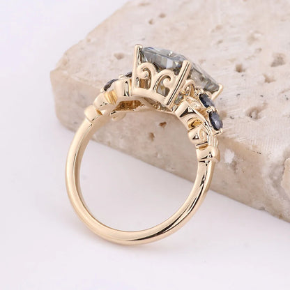 Anillos llamativos de moissanita gris provenzoso para mujer, joyería DIY de lujo de 14K, anillos de aniversario de 5,5 quilates para graduación con GRA