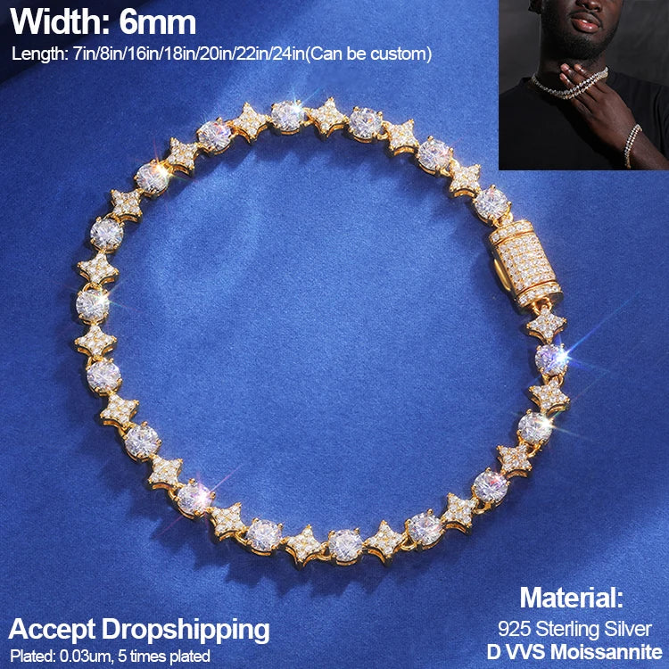 Cadena de tenis de moissanita redonda negra de 6,0mm