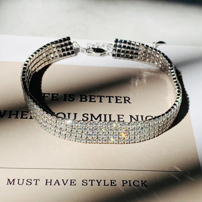 Brazalete de plata con moissanita de 4 filas