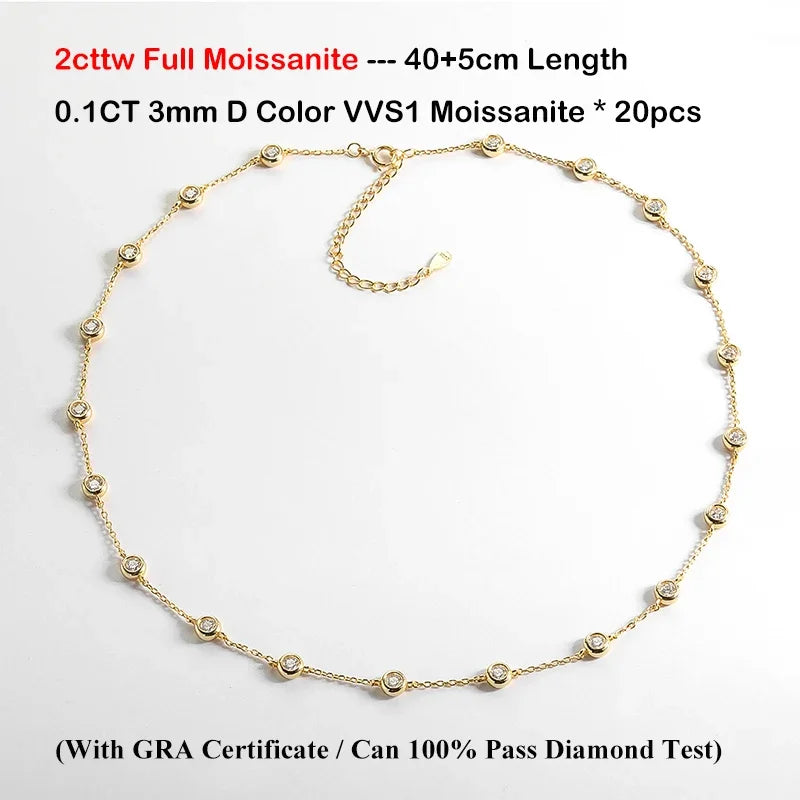 Cadena ajustable de plata de ley con moissanita 3mm