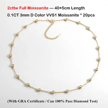 Cadena ajustable de plata de ley con moissanita 3mm