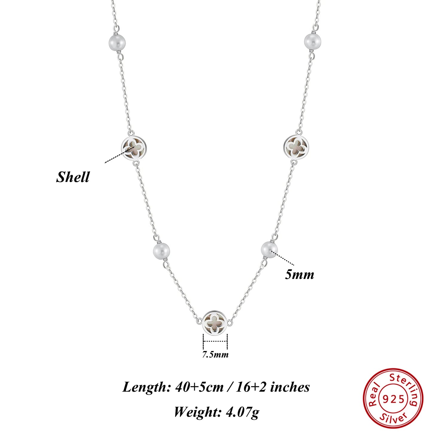 Gargantilla de plata de ley 925 con concha de perla y oro de 14 quilates con adorno de malaquita verde, estilo trébol de cuatro hojas