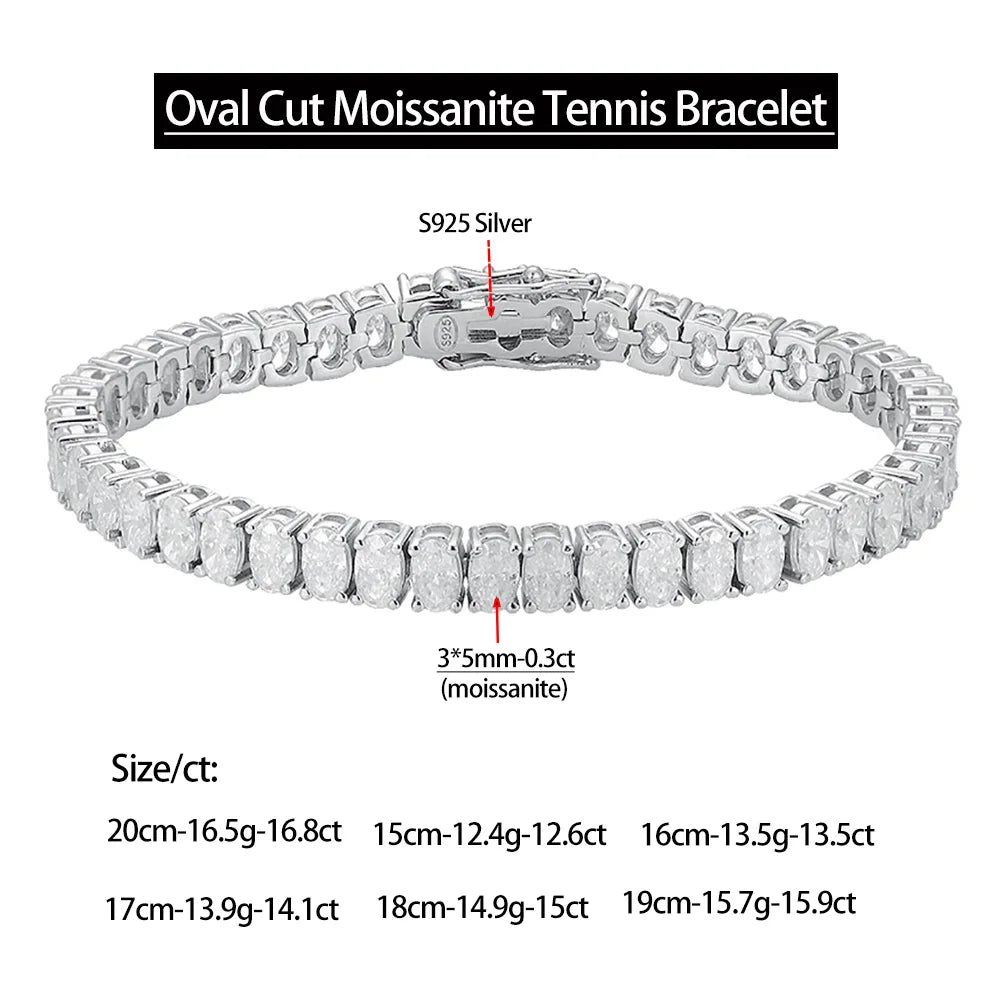 Pulsera tenis de moissanita corte ovalado