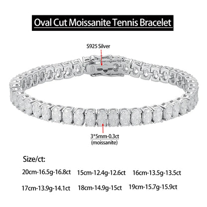 Pulsera tenis de moissanita corte ovalado