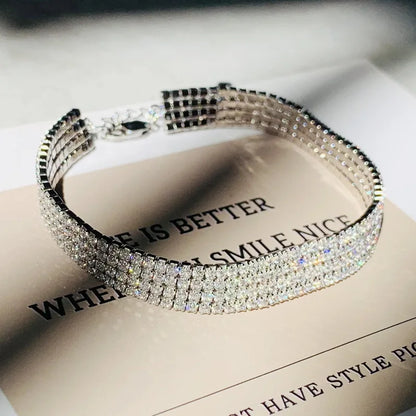 Brazalete de plata con moissanita de 4 filas