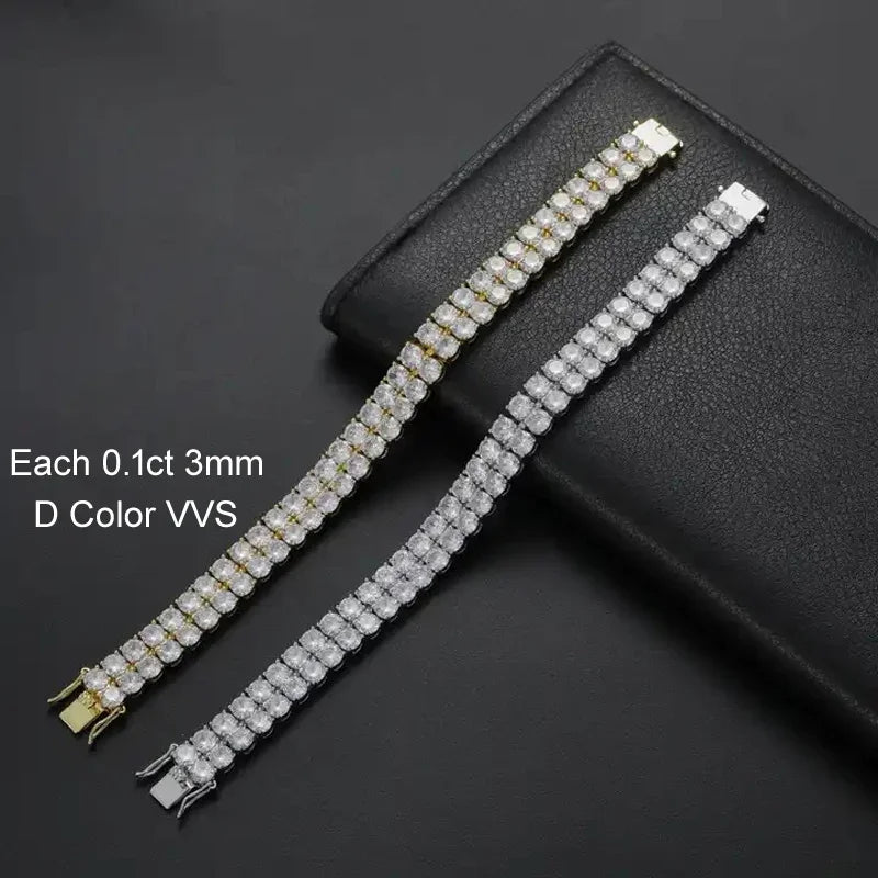 Pulsera tennis de doble fila de moissanita de 3mm