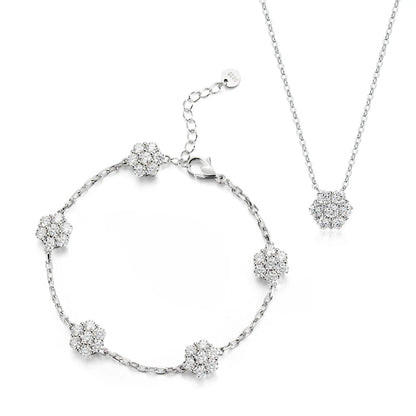Pulsera de flores de plata de ley 925 con moissanita