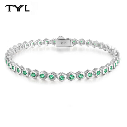 Nuevo brazalete de tenis de esmeralda cultivada en laboratorio de 2 mm,bisel hexagonal de panal