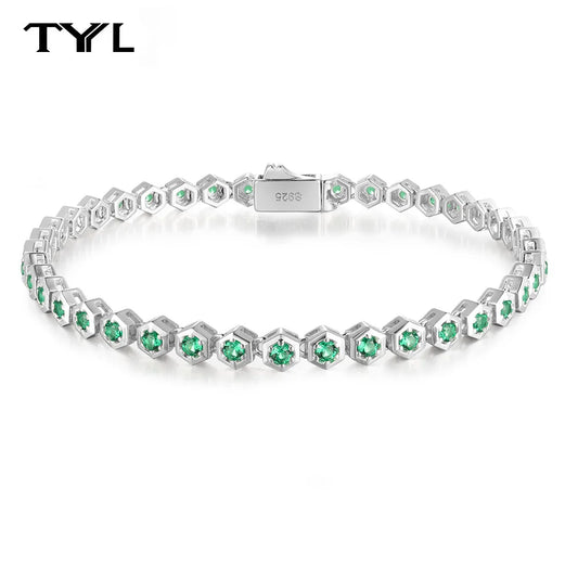 Nuevo brazalete de tenis de esmeralda cultivada en laboratorio de 2 mm,bisel hexagonal de panal