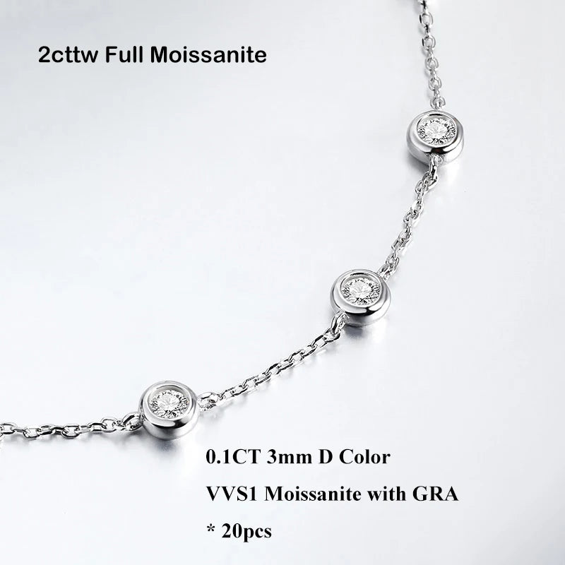 Cadena ajustable de plata de ley con moissanita 3mm