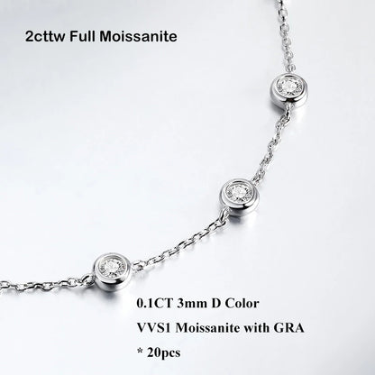 Cadena ajustable de plata de ley con moissanita 3mm