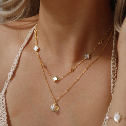 Gargantilla de plata S925 con diseño de trébol de cuatro hojas y hebra de conchas, estilo natural, regalo elegante para uso informal