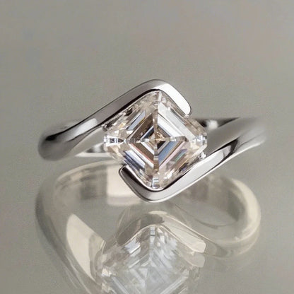 Conjunto de anillos de compromiso, moissanita con corte Asscher de 6x6mm