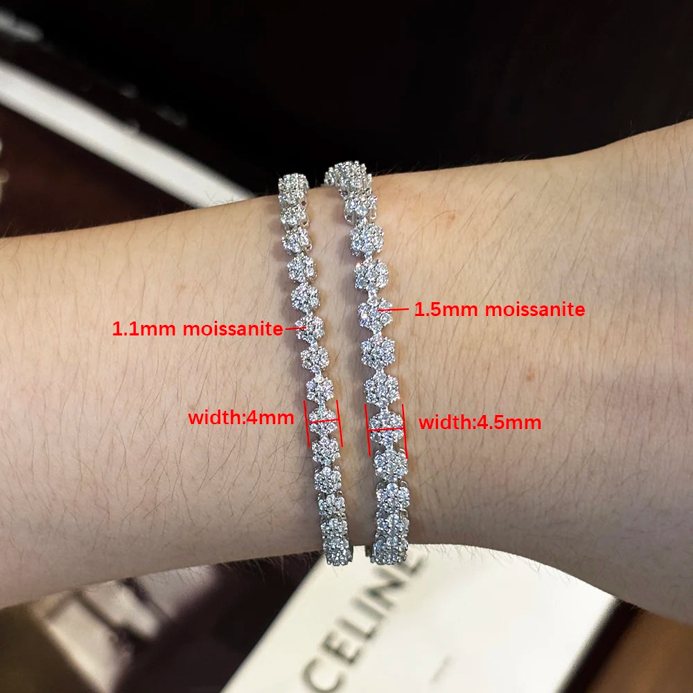 Pulseras de tenis con flor de moissanita completa