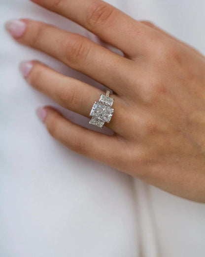 Anillo de compromiso de moissanita JOVOVASMILE de 4,5 quilates, 11x8mm, oro de 18k, hielo triturado, radiante, alianza de boda de eternidad 3/4 para mujer