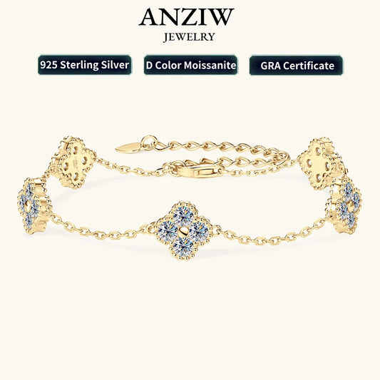 Pulsera de moissanita trébol de 3mm